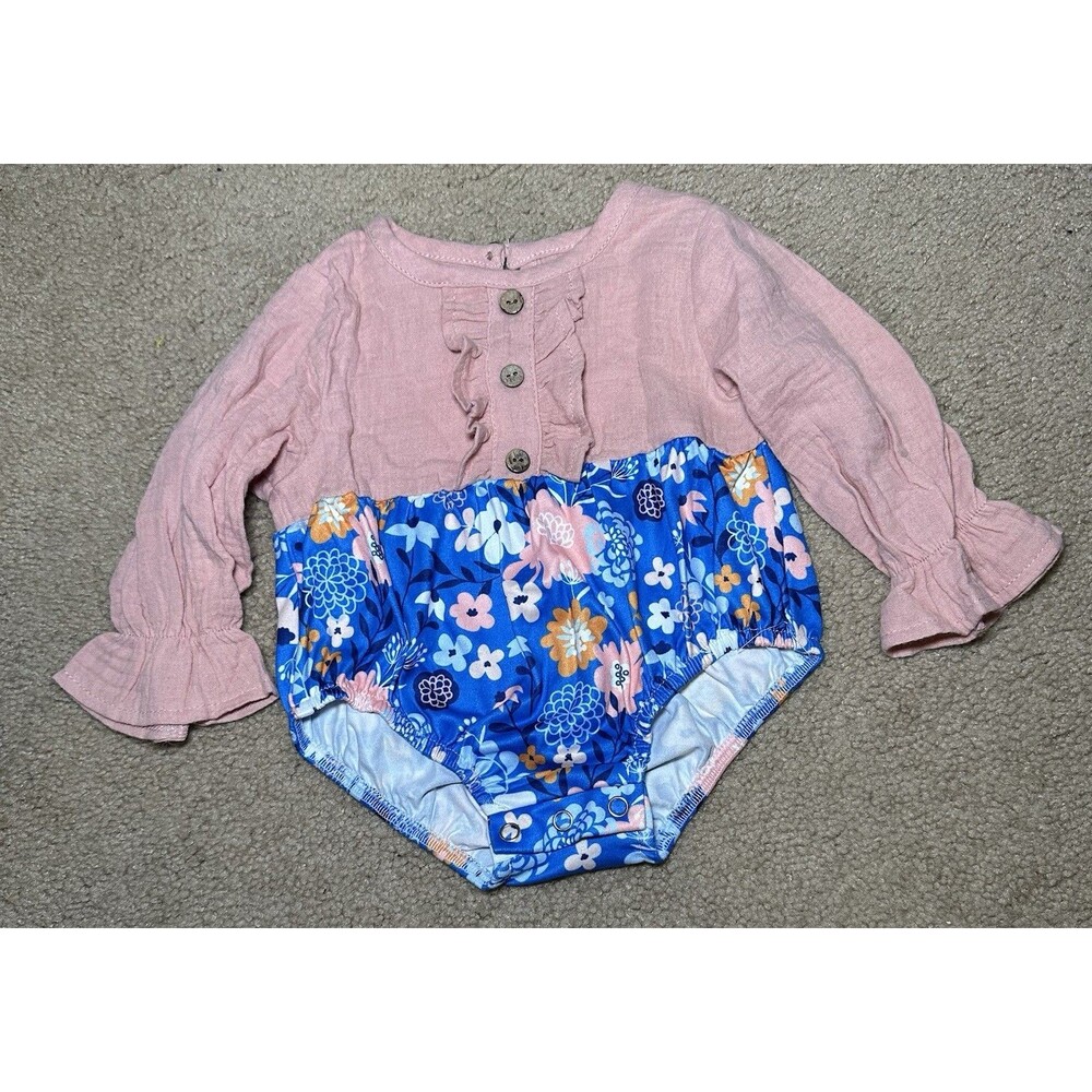 Marie Nicole Floral Long Sleeve‎ Bubble, Pink And Blue, Size 3-6m